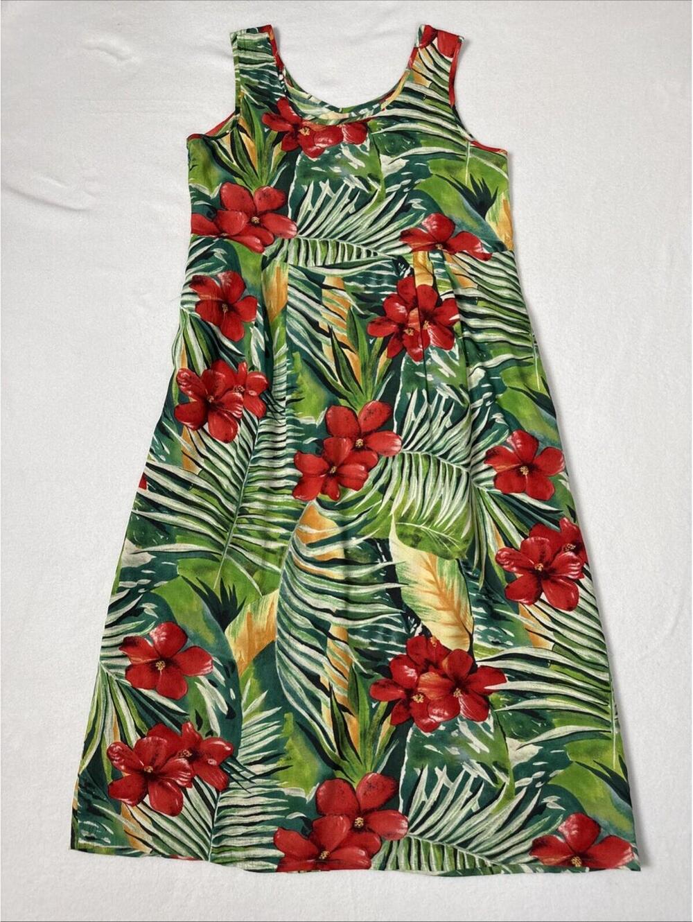 Jams World Dress Womens Large Tropical Floral Hawaiian Midi Pockets Y2K Vtg